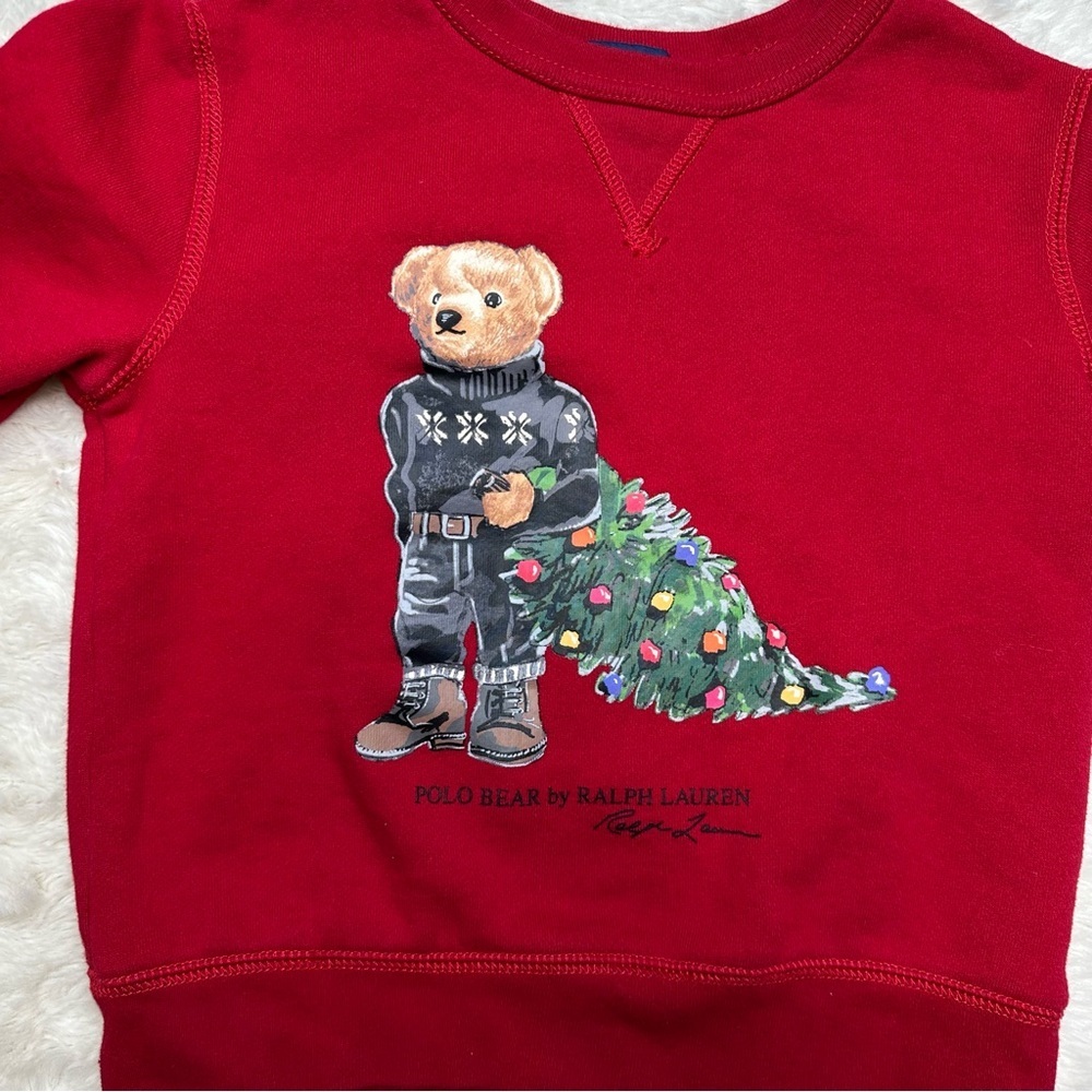 Polo by Ralph Lauren Sweatshirt Holiday Bear Red Size 5 - Picture 3 of 16